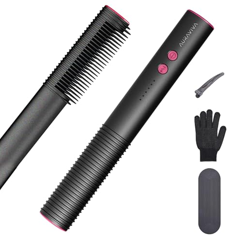 Hair Straightener Brush, 2 in 1 Straightening Brush for Women with 5 Temp Settings, 20s Fast Heating & Dual Voltage, Anti-Scald & Auto Shut Off, Great for Professional Salon at Home, Black