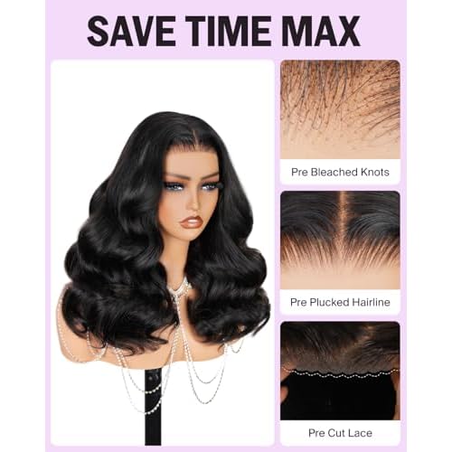 6x5 Ready to Go Closure Wig Human Hair 12A Salon-Quality Glueless Wigs Human Hair Pre Plucked Pre Cut Loose Body Wave Wig Human Hair 220% Density Bleached Tiny Knots 16 Inch