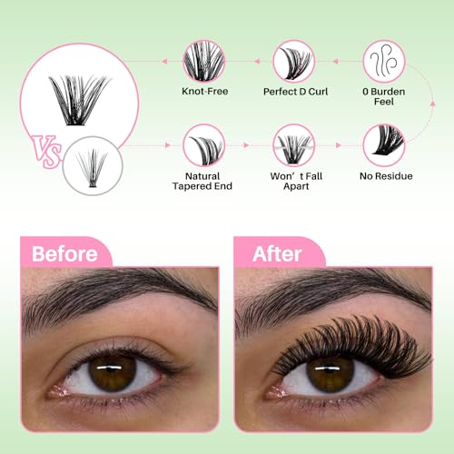 Lash Clusters 4 Style DIY Lashes Clusters Eyelash Clusters False Eyelashes Cluster Eyelash Extensions Wispy Lash Clusters Natural Cluster Lashes(640pcs 20D+40D+60D+80D,9-16mm)