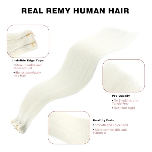 ABH AMAZINGBEAUTY HAIR Invisi Edge Tape in Hair Extensions Real Human Hair, Seamless Injected Hand-Tied Virgin Human Hair Pro Quality Tape ins 20PCS 50G/Pack, White Blonde #603 18Inch