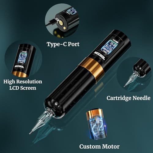 NEEBOL Wireless Tattoo Gun Rotary Tattoo Machine LED Display Screen High-end Tattoo Pen Equipment Supply 8 Hour Battery Life Extra Battery Permanent Tattoo Art Makeup Gift (Green)