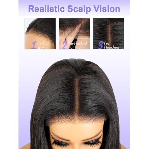 OQ Hair Glueless Wigs Human Hair Pre Plucked Pre Cut 24Inch 5X7 Straight Lace Front Wigs Human Hair Wear and Go Wigs for Women