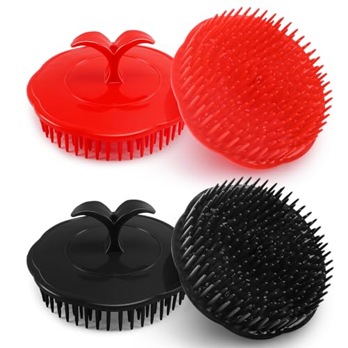 NICEMOVIC Scalp Scrubber Shampoo Brush 4 Pack, Scalp Massager for Hair Growth & Dandruff, Head Hair Scrubber for Shower & Dry Use, Massage Tool for Men Women Kids (2 Black + 2 Red)