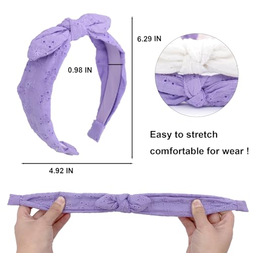 Bow Headbands for Girls Kids, Thin Headband with Bow Women Hair Accessories Fashion Knotted Head Band Non Slip for Toddlers(Purple/White, 2Pcs)