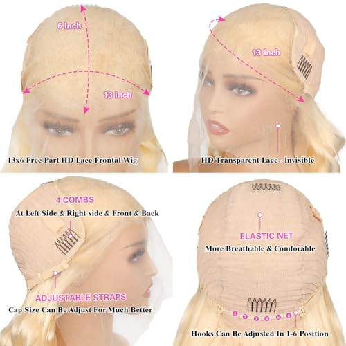 613 HD Lace Frontal Wig 32 Inch Full & Thick 13x6 Body Wave HD Lace 613 Blonde Wig 200 Density Human Hair Glueless Pre Plucked 613 Colored Human Hair Wigs With Baby Hair for Women