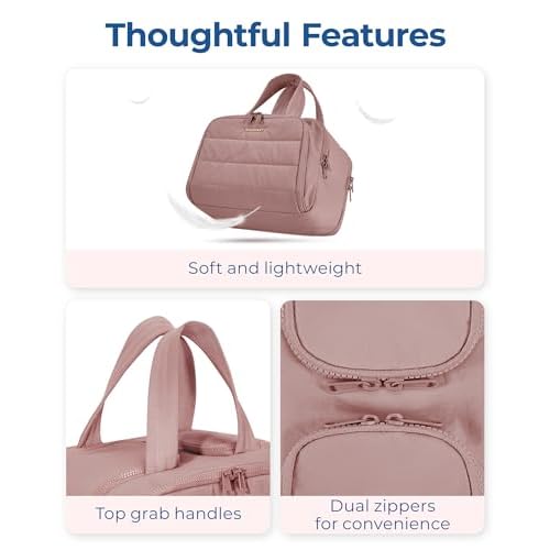 BAGSMART Travel Toiletry Bag, Lightweight Large Wide-open Travel Bag for Women, Puffy Cosmetic Makeup Bag Organizer with Handle for Accessories,Essentials, Toiletries, Dark Pink
