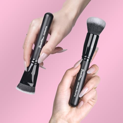 Bueart Design Ultimate Blending Foundation Brush with Large Flat Top Contouring Brush Perfect for using with pressed or loose bronzer powder, liquids, and creams,M10