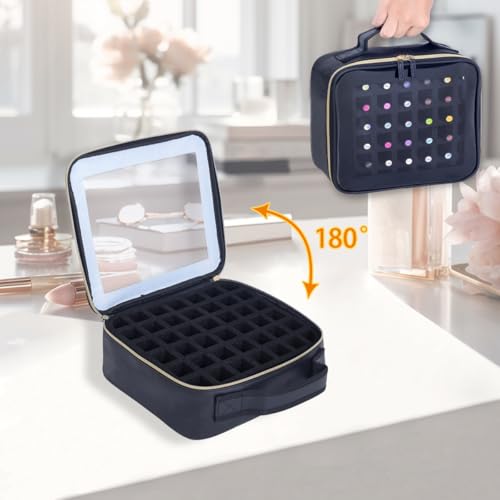 Small Clear Nail Polish Organizer Storage Box Hold 42 Bottles (15 ml/0.51 floz) PU Leather Portable Cosmetic Bag with Removable Partition
