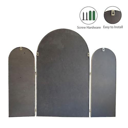 Trifold Vanity Mirrors 3 Way, 30 x 37in Adjustable Vanity Mirrors for Bathroom, Bedroom, Champaign Golden Arch Mirrors Wall Mounted Decoration, Braiding Hair, Makeup 360¡Æ Way