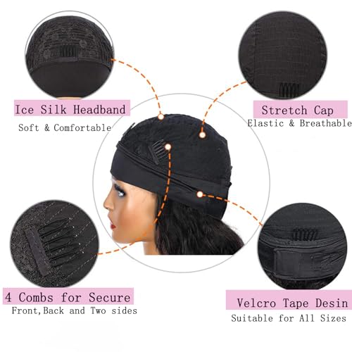 AEDNX Headband Wig Human Hair Curly Wigs for Black Women 26 inch Wigs Human Hair Glueless Wear and Go None Lace Front Wig Headband Wigs Machine Made 150% Density Natural Color