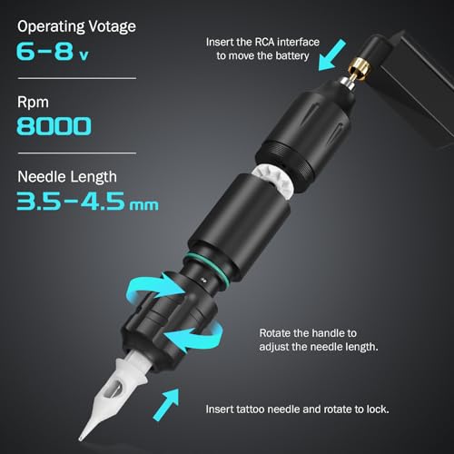 Solong Tattoo Kit-Tattoo Pen Kit Rotary Gun Machine Pen RCA with Wireless Battery 20Pcs Cartridge Mixed Needles Power Supply SLP1KIT02D-1-US