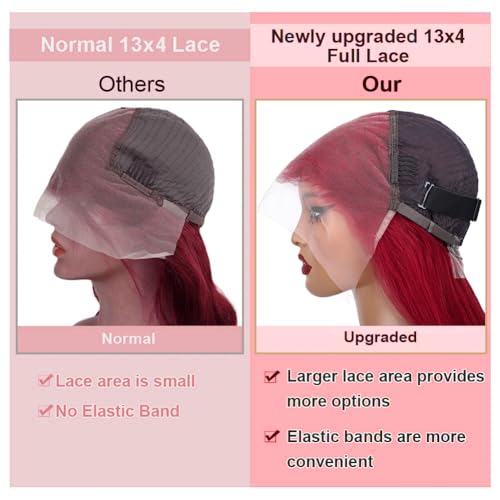 SOSATISFY 99J Burgundy Lace Front Wigs Human Hair 200 Density 13x4 Full Lace Body Wave Wig HD Transparent Lace Red and Wine Wigs for Women Pre Plucked with Baby Hair 22 Inch