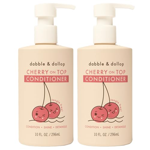 Dabble & Dollop Cherry on Top Conditioner - Natural Shine & Detangler for Kids, Paraben & Sulfate Free, Vegan, Gluten-free, Tear-Free (10oz, Pack of 2)