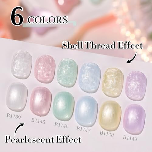 Double Rhythm Gel Nail Polish Set of 6 Colors Baby Light Pastel Milky Nail Polish Starter Kit Art DIY Salon Home (Pearl White Pink Green Blue Yellow Purple,Kit 30)