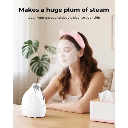 Kingsmile Facial Steamer for Face, 3 in 1 Face Steamer for Facial Deep Cleaning, Compact Nano Steamer - Aromatherapy, Adjustable Nozzle Warm Steam for Home SPA, Face Steamer for Sinuses with Hairband