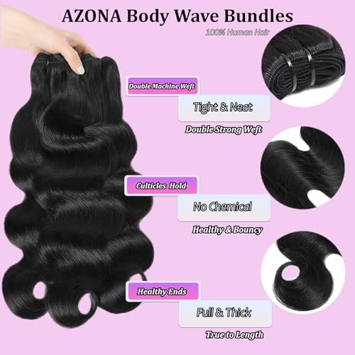 AZONA 16A Real Raw Bundles Body Wave Human Hair,No Tangle No Shedding Body Wave Bundles Human Hair,Triple The Lifespan Over Regular Virgin Hair Bundle,Silky And Soft 30 Inch