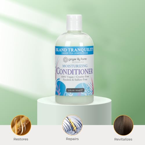 Ginger Lily Farms Botanicals Moisturizing Conditioner for Dry Hair, Island Tranquility, 100% Vegan & Cruelty-Free, Green Tea Lemongrass Scent, 12 Fl Oz (Pack of 6)