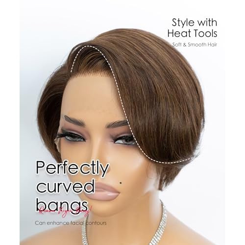 QUEEN VIRGIN REMY QVR Pixie Cut Wig Human Hair Straight Bob 13X4 Lace Front Wigs 6 Inch Side Part Short Pixie Wigs for Black Women Short Pre Cut Lace Wigs With Pre Plucked Highlights