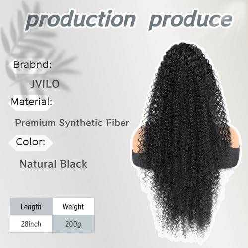 Drawstring Ponytail Extension for Women 28inch Afro Kinky Curly Ponytail Extension Synthetic Long Pony Tails Hair Extensions Hair Pieces for Daily Use£¨Black,28inch£©