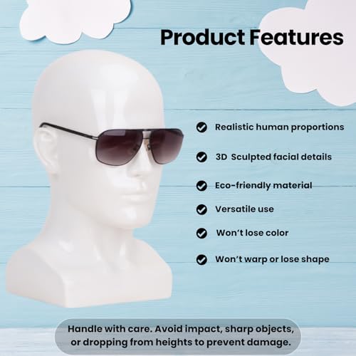 Male Mannequin Head ? 13.7¡± Bright White Wig Stand for Hats, Wigs, Headphone, Glasses ? Great for Styling, Display & Storage (Bright White, 13.7)
