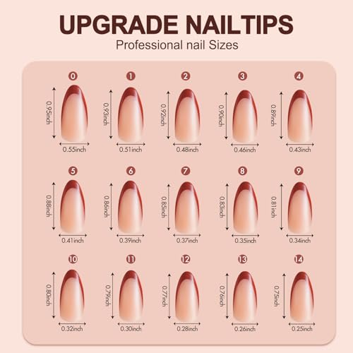 150Pcs French Gel Nail Tips Almond, Vansiho Medium Nail Tips, Pre-French Tips Press on Nails, Acrylic Fake Nails for Nail Art DIY 15 Sizes