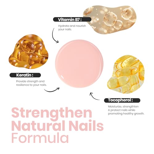 Beetles Nail Concealer - 2 In 1 Light Pink Jelly Nail Polish Nail Strengthener and Growth Fast Dry Quick Jelly Natural Nail Strengthener and Growth Treatment for Thin and Damaged Nails,0.51 FL OZ