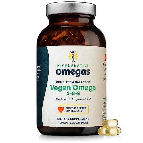 Ahiflower Oil Softgels Complete and Balanced Vegan Omega 3-6-9 Essential Fatty Acids Plant Based No Fish Source of Vegan Healthy Fats 120 Vegan softgels