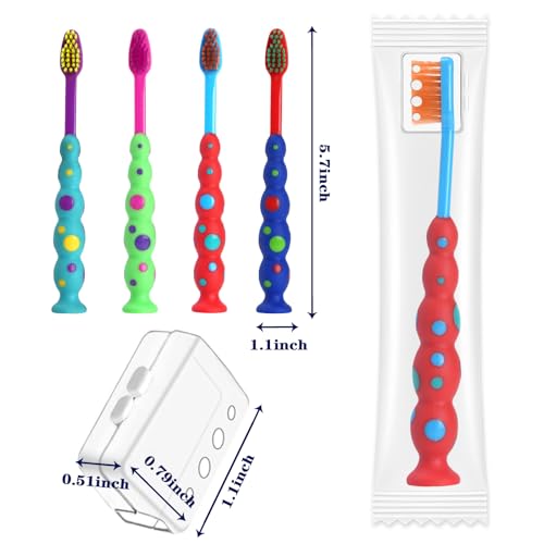 100 Pack Kids Toothbrush Soft bristles Toddler Lovely Toothbrush with Suction Cup Bulk, Includes Travel Covers, Individually Wrapped Toothbrushes for Kid Home School Daycare Camp (Candy)