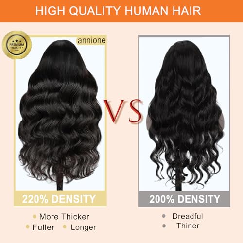 220% Density 13x6 Lace Front Wigs Human Hair 32 Inch Real Human Hair Wig 12A Body Wave HD Lace Frontal Wigs Pre Plucked Virgin Natural Black Human Hair Wig Invisilbe Hairline Tiny Knots for Women