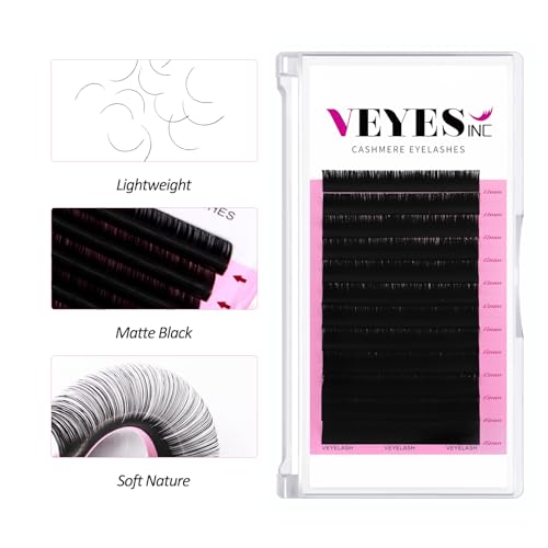 VEYES INC Cashmere Volume Lash Extensions C CC D DD LD L B J M Curl 0.03-0.20 thickness 5-25mm, Super Matte Black Individual Eyelashes Tray, Professional Supplies for Lash Techs (0.03 CC 12mm)