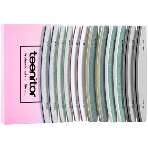 Teenitor Nail File and Buffer Set, 2 Sets Nail Buffer Block Nail Files for Natural Nails, Emery Boards for Nails Nail Buffer and Shine Kit, Acrylic Nail Files 100/180 Fingernail Files for Women