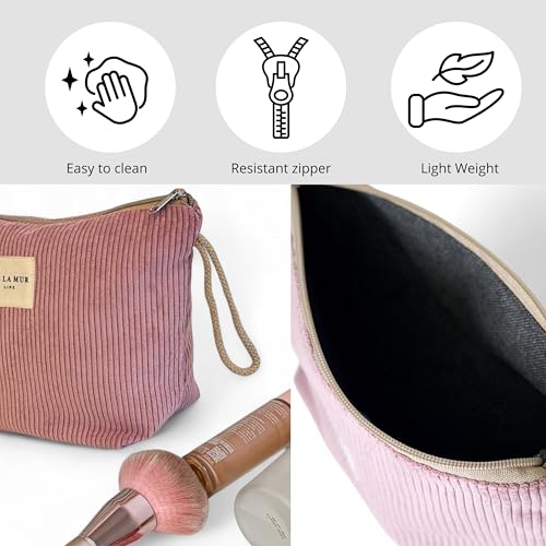 Pink Corduroy Cosmetic Bag for Women ? Large Toiletry Bag for Travel, Skincare & Makeup Organizer, Travel Size Toiletries Bag ? Cruise & Vacation Gift ? Made in Barcelona, Spain