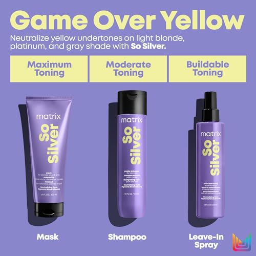Matrix So Silver All-In-One Leave-In Toning Spray - Neutralizes Yellow, Brassy Tones, Nourishes Hair and Controls Frizz, For Color-Treated Hair, 6.8 Fl Oz