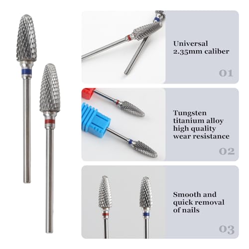 3/32" 5 in 1 Professional Carbide Nail Drill Bits Sets with Case, 2 Pack Tungsten Safety Drill Bits Tech Cuticle Bit Fast Remove for Manicurist Nail Salon Manicure Pedicure Gel Polishing (Round Head)
