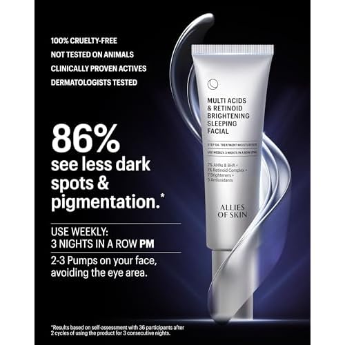 Allies of Skin Multi Acids & Retinoid Sleeping Facial | Exfoliating Overnight Glycolic Acid & AHA Peel | Resurfacing Anti-Aging Treatment For Fine Lines | Unclog Pores and Treat Blackheads 1.6 fl oz