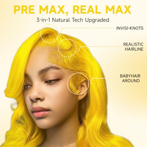 Yellow Lace Front Wig Human Hair 200 Density 13x4 Body Wave Lace Front Wigs Human Hair Pre Plucked Yellow Colored Blonde Wig Human Hair Glueless Wigs 32 Inch