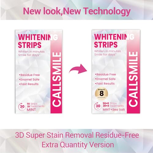 CALLSMILE Teeth Whitening Strips Kit 32 Treatments - Whitening Strips for Sensitive People, Fast Remove Smoking, Coffee, Wine Stains, White Strips for Teeth Whitening (64 Strips)