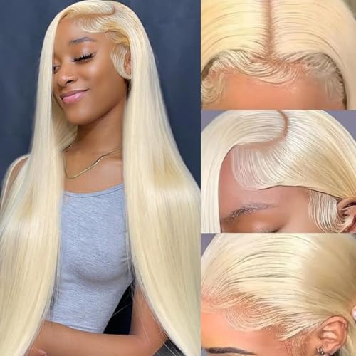 LICHANG 30Inch 613 Lace Front Wig Human Hair 13X4 Blonde Straight HD Transparent Lace Frontal Wigs Human Hair Pre Plucked 200% Density Blonde Glueless Wigs Human Hair