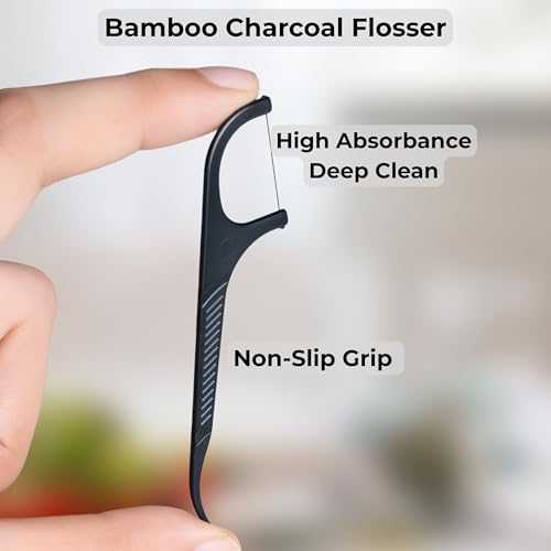 SelectShen¢â Automatic Bamboo Charcoal Dental Floss Picks Dispenser & 200-Piece Refill ? 288 Total Flossers for Easy, Effective Cleaning and Fresh Oral Care