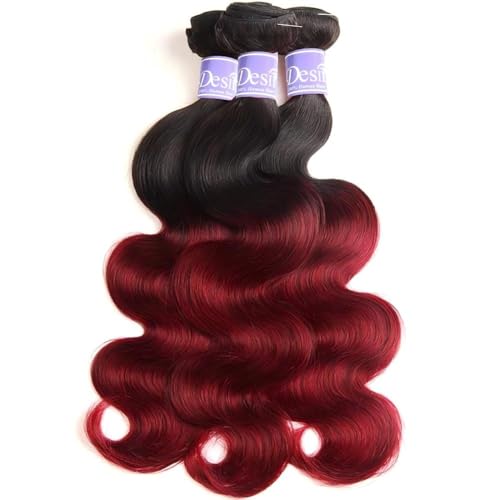 1B/99J/Red Ombre Body Wave Human Hair Bundles 12A Grade 3 Tone Black Burgundy Red Human Hair Bundles 22 24 26Inch Unprocessed Virgin Hair Body Wave