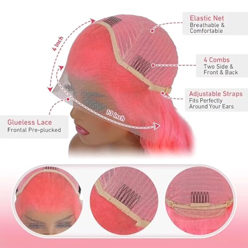 32 Inch Pink Wig Human Hair 13x4 Body Wave HD Lace Front Wigs Pre Plucked With Baby Hair 200 Density Color Lace Frontal Wigs Human Hair Glueless Wigs for Women