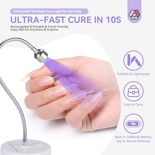 SAVILAND Gooseneck U V Lamp for Gel Nails:Touch Switch 12W U V Nail Lamp 5S Quick Drying LED Fast Curing Lamp Rechargeable Gel Lamp 3Timers Setting 360¡Æ Adjustable Home Salon Manicure Nail Dryer