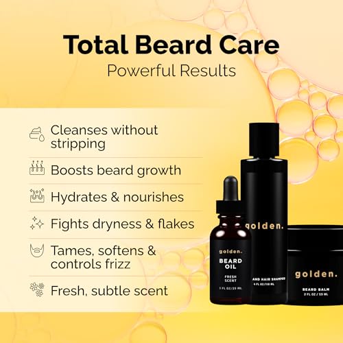 Golden Grooming Co. Everyday Beard Bundle ? Complete Beard Care Set | Includes Beard Oil, Balm & Shampoo (Regular, Fresh)