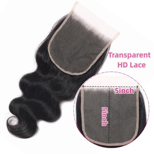 5x5 Transparent HD Lace Closure Human Hair Body Wave Human Hair Closure Invisible Swiss HD Lace Closure Pre-plucked Natural Black (5x5 lace closure, 16inch)
