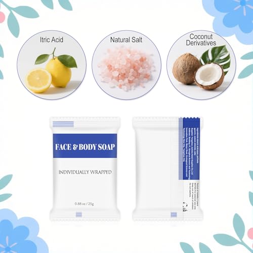 Travel Size Bars Soap in Bulk, Individually Wrapped Mini Small Body Hand and Face Soaps Toiletries Amenities for Hotel, Shelter/Homeless/Nursing Home/Charity/Motel/Guest Bathroom 0.88 oz (60 Pack)