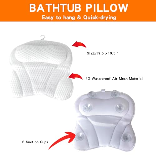 Bathtub Tray Table with Mirror and Bath Pillow, Expandable and Foldable Bamboo Bath Tray for Tub Soft and 4D Mesh Bathtub Pillow Luxury Bath Accessories Spa Gifts