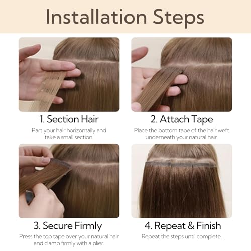 HOTBANANA Tape in Hair Extensions, 20 Inch 20pcs 50g Ombre Walnut Brown to Ash Brown and Bleach Tape in Hair Extensions Human Hair Straight Remy Human Hair Tape in Extensions