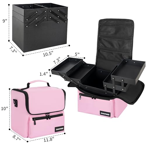 Makeup Travel Train Case, Black Makeup Carrying Organizer Bag, 4 Tier Professional Organizer Case with Straps Pockets for Make Up Tools