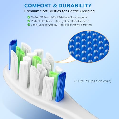 Replacement Toothbrush Heads for Philips Sonicare - 8 Pack Soft Gentle Bristles Compatible with Most Sonicare Click-On Electric Toothbrushes (White)