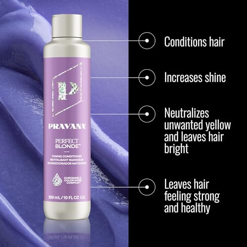 PRAVANA The Perfect Blonde Purple Toning Conditioner | Neutralizes Brassy, Yellow Tones | For Color Treated Hair | Chromasilk Enhances Shine & Protection | Vegan, Cruelty-Free | Paraben & Sulfate Free